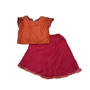 • Fab India • Baby Girls Indian Formal Wear Top and Skirt Set Red Orange Cotton